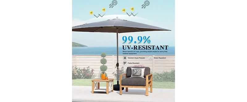 9 foot outdoor patio umbrella with button tilt and crank, Outdoor patio/market table umbrella Uv protected and waterproof