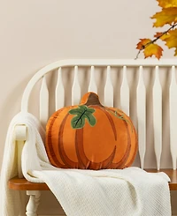 Glitzhome Fall and Halloween Fabric Double Sided Pumpkin Decorative Pillow, 16" x 5"