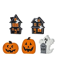 Glitzhome Halloween Wooden Haunted House and Pumpkin Ghost Table Block, Set of 5