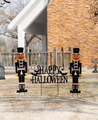 Glitzhome Metal Nutcracker and Happy Halloween Yard Stakes, Set of 3