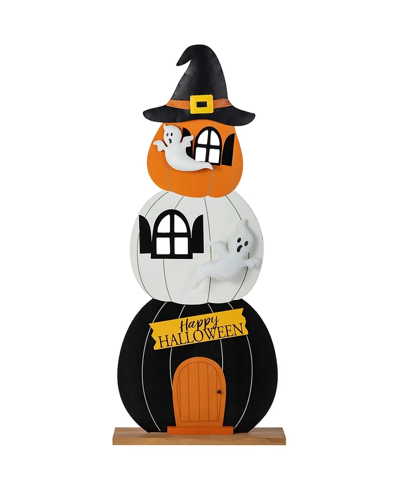 Glitzhome 35" Halloween Wooden Pumpkin Haunted House Porch Decor