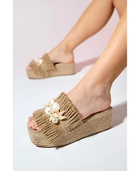 Prologue Shoes Dion Raffia Seashell Wedge Mules (Women)