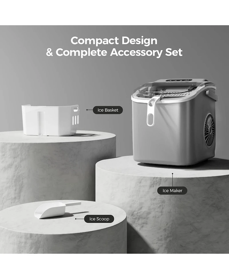 Cowsar Countertop Ice Maker Machine with Handle,26Lbs/24H,9 Cubes Ready in 6 Mins,Self-Cleaning Function with Ice Scoop and Basket for Home/Office