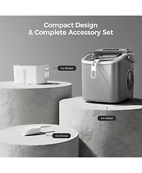 Cowsar Countertop Ice Maker Machine with Handle,26Lbs/24H,9 Cubes Ready in 6 Mins,Self-Cleaning Function with Ice Scoop and Basket for Home/Office