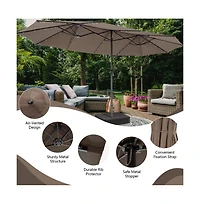 15 Feet Double-Sided Patio Umbrella with 48 Led Lights