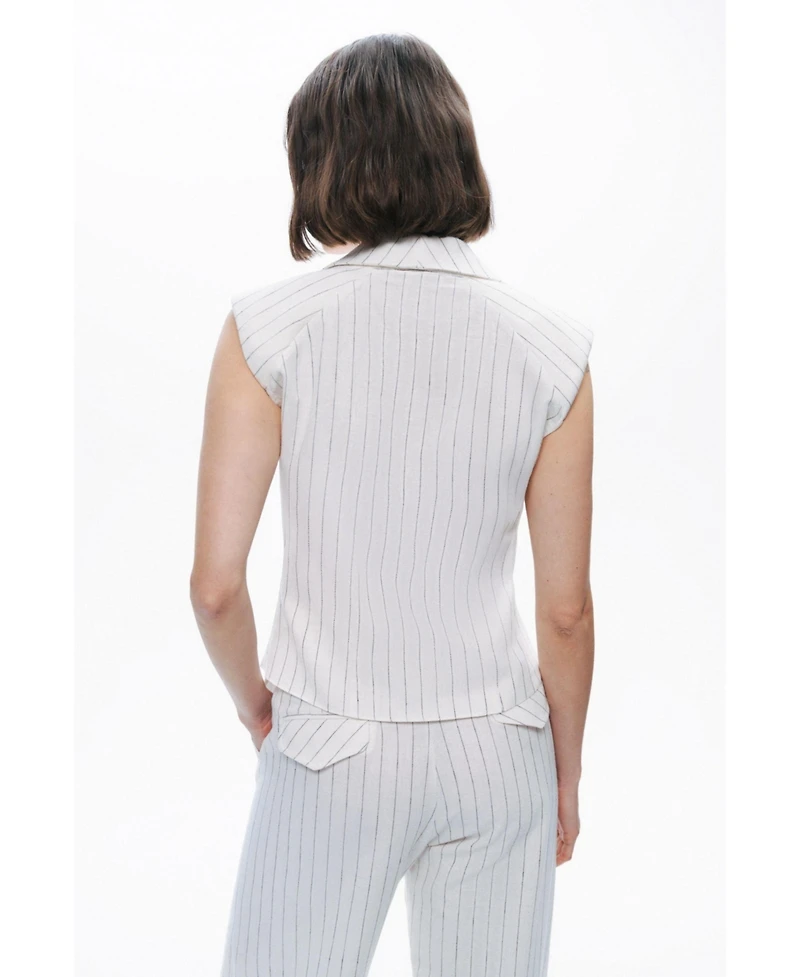 Nocturne Women's Sleeveless Linen Blend Shirt with Shoulder Pads