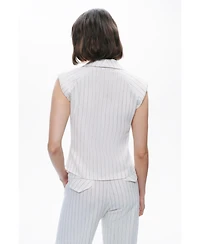 Nocturne Women's Sleeveless Linen Blend Shirt with Shoulder Pads