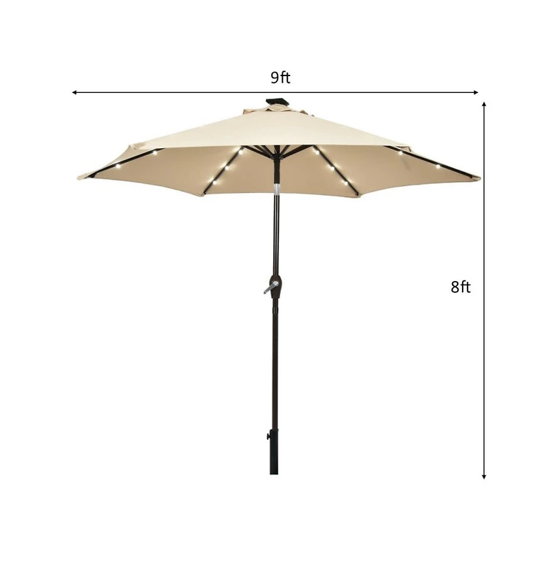 9 Feet Solar Led Lighted Patio Market Umbrella with Tilt Adjustment without Base