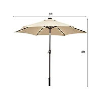 9 Feet Solar Led Lighted Patio Market Umbrella with Tilt Adjustment without Base