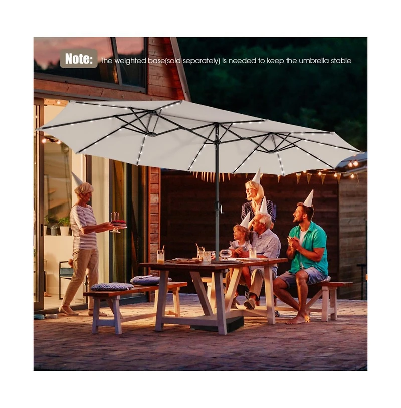 15 Feet Twin Patio Umbrella with 48 Solar Led Lights