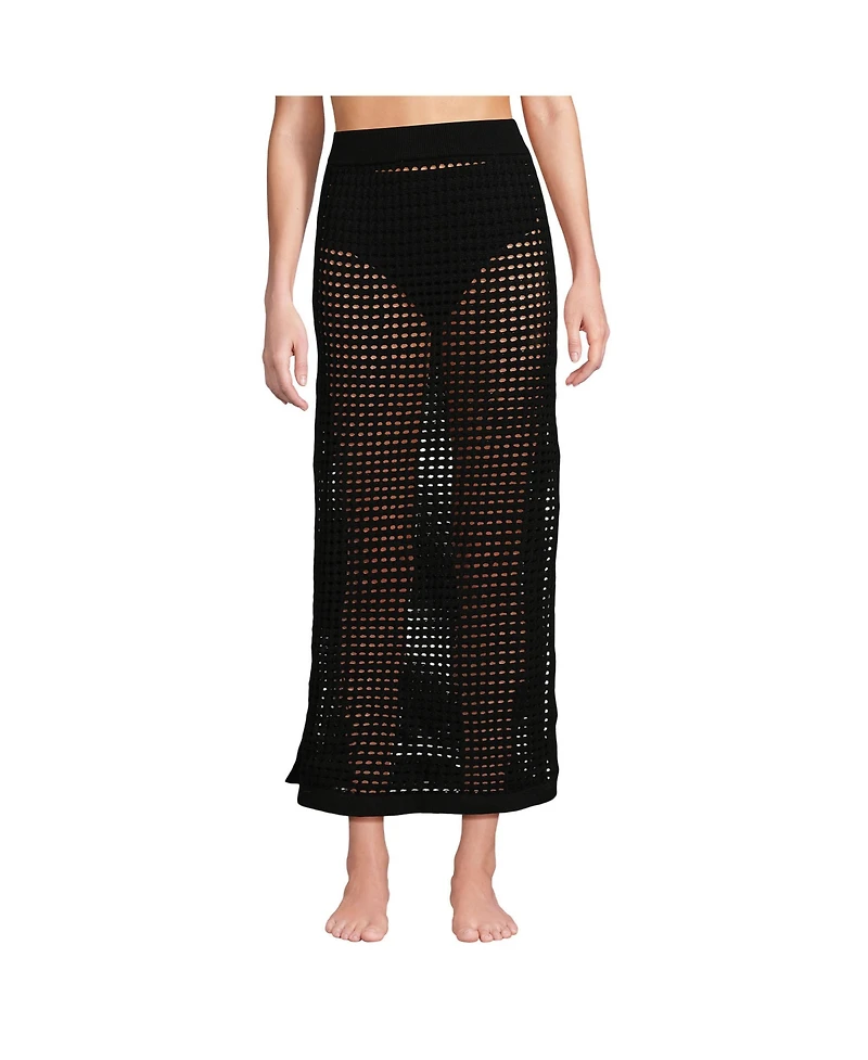 Lands' End Women's Cotton Open Knit Maxi Swim Cover-up Skirt