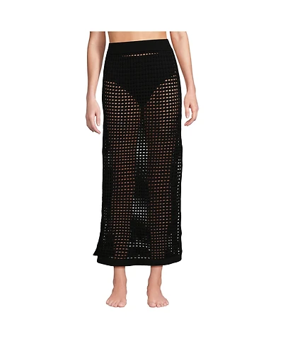 Lands' End Women's Cotton Open Knit Maxi Swim Cover-up Skirt
