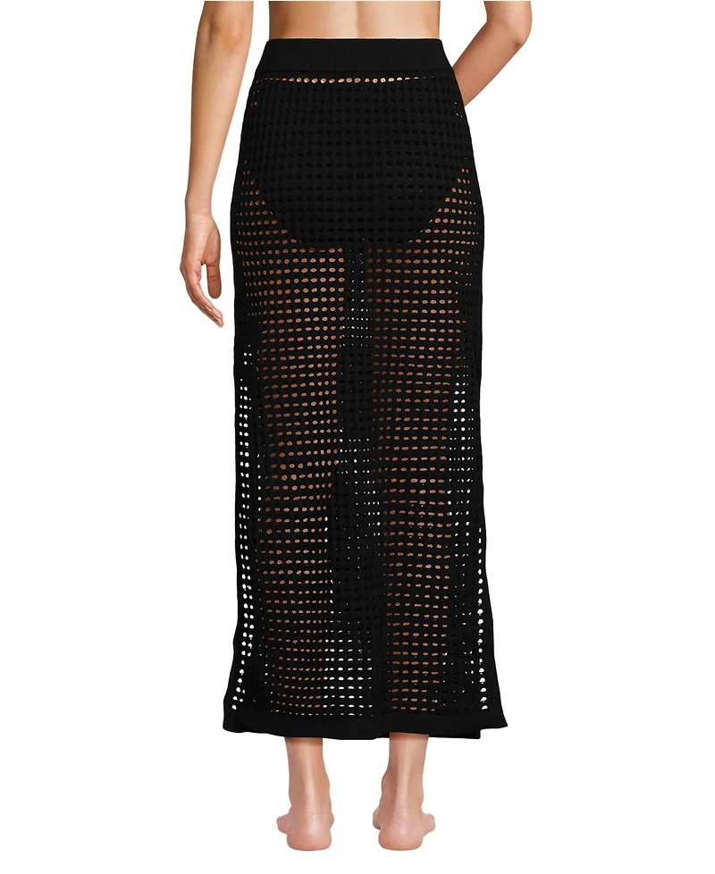 Lands' End Women's Cotton Open Knit Maxi Swim Cover-up Skirt