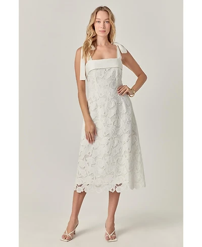English Factory Women's Bow Sleeveless Lace Midi Dress