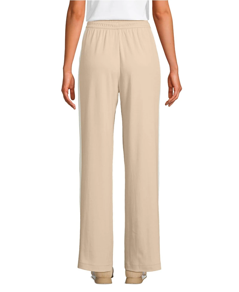 Lands' End Women's Sport Knit High Rise Relaxed Straight Leg Side Stripe Pants