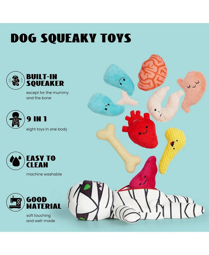 Nocciola 9-in-1 Zombie Plush Squeaky Dog Toy with 8 Organ-Shaped Toys for Small Medium Dogs