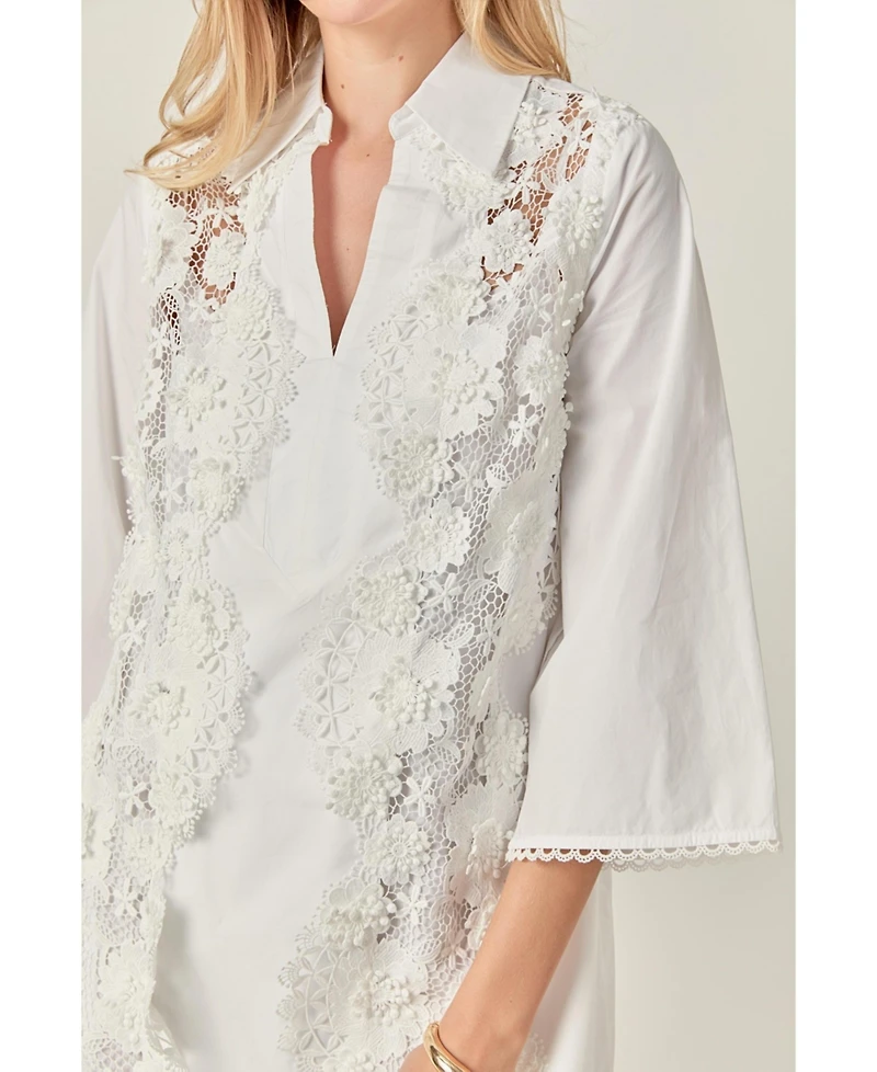 English Factory Women's Lace Trimmed Shirt Mini Dress