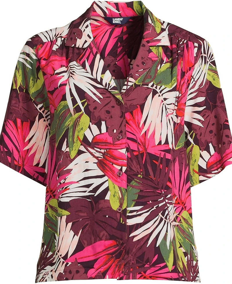 Lands' End Women's Rayon Short Sleeve Camp Shirt