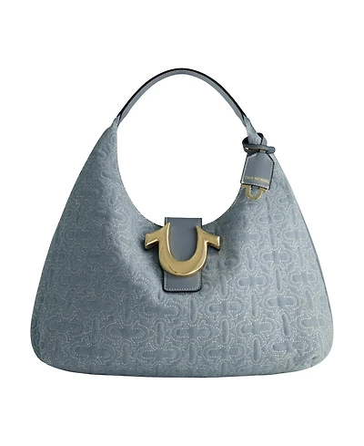 True Religion Quilted Horseshoe Large Denim Hobo