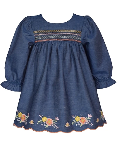 Bonnie Baby Girls Embroidered Denim Dress