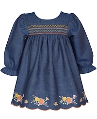 Bonnie Baby Girls Embroidered Denim Dress