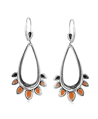 American West Jewelry Sterling Silver Orange Spiny Oyster Open Pear Gemstone Lever Back Earrings