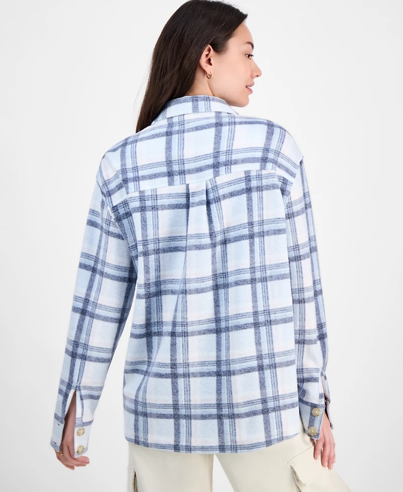 Just Polly Juniors' Plaid Button-Front Shacket