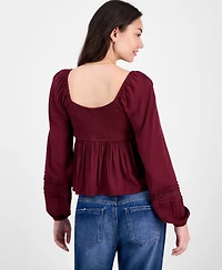 Self Esteem Juniors' Ruched V-Neck Lace-Inset Blouse