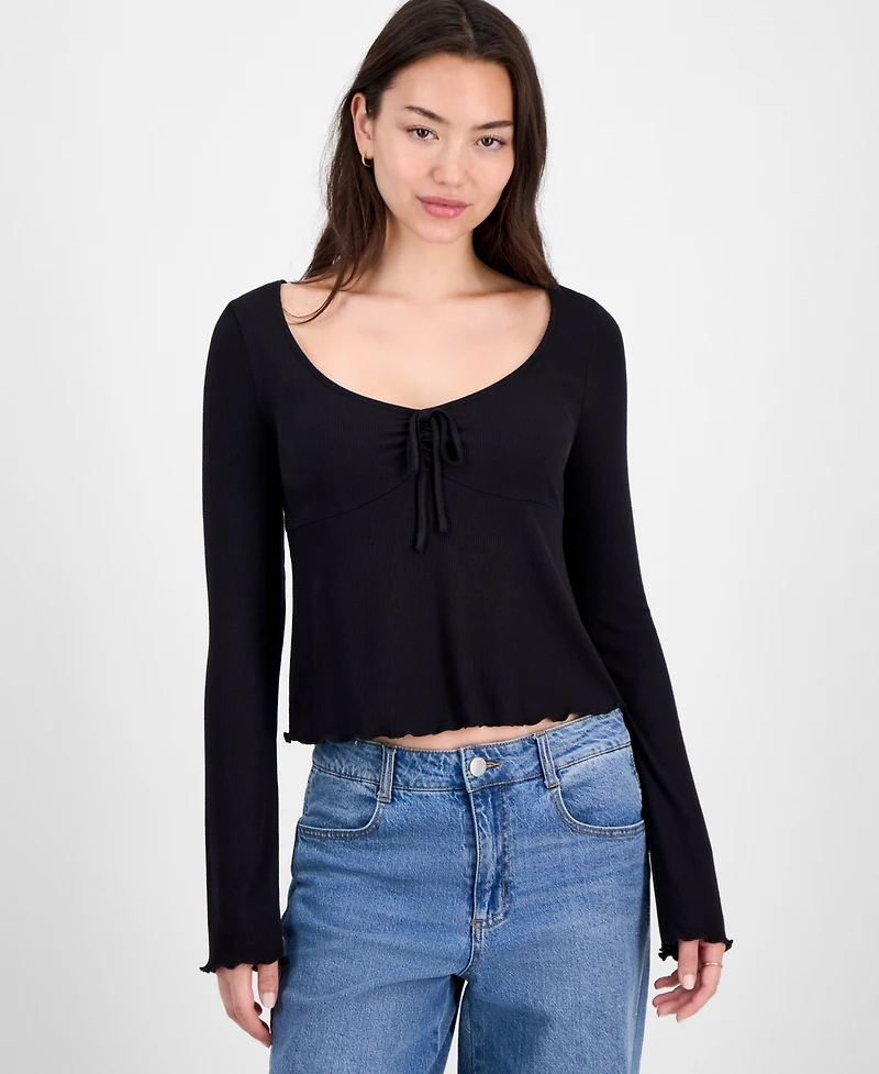 Self Esteem Juniors' Solid V-Neck Rib Knit Long Sleeve