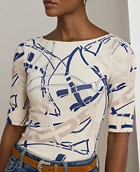 Lauren Ralph Petite Belting-Print Cotton Boatneck Tee