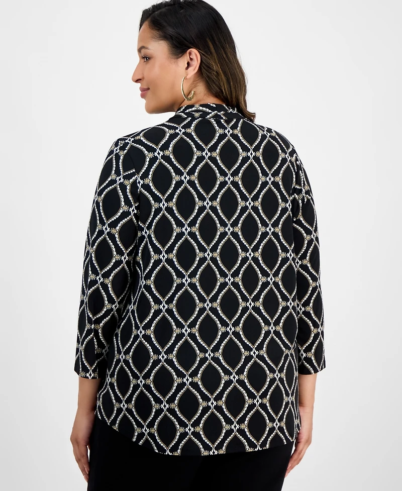 Jm Collection Plus Size Printed V-Neck Top, Exclusive at Macy's