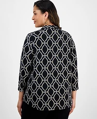 Jm Collection Plus Size Printed V-Neck Top, Exclusive at Macy's