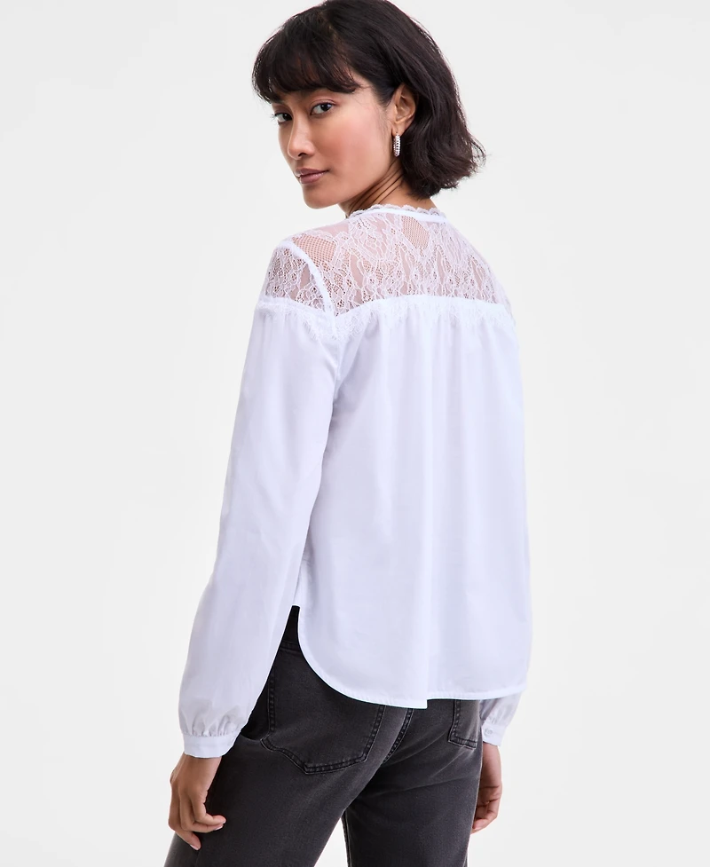 On 34th Women's Long Sleeve Lace-Trim Blouse, Macy's Exclusive