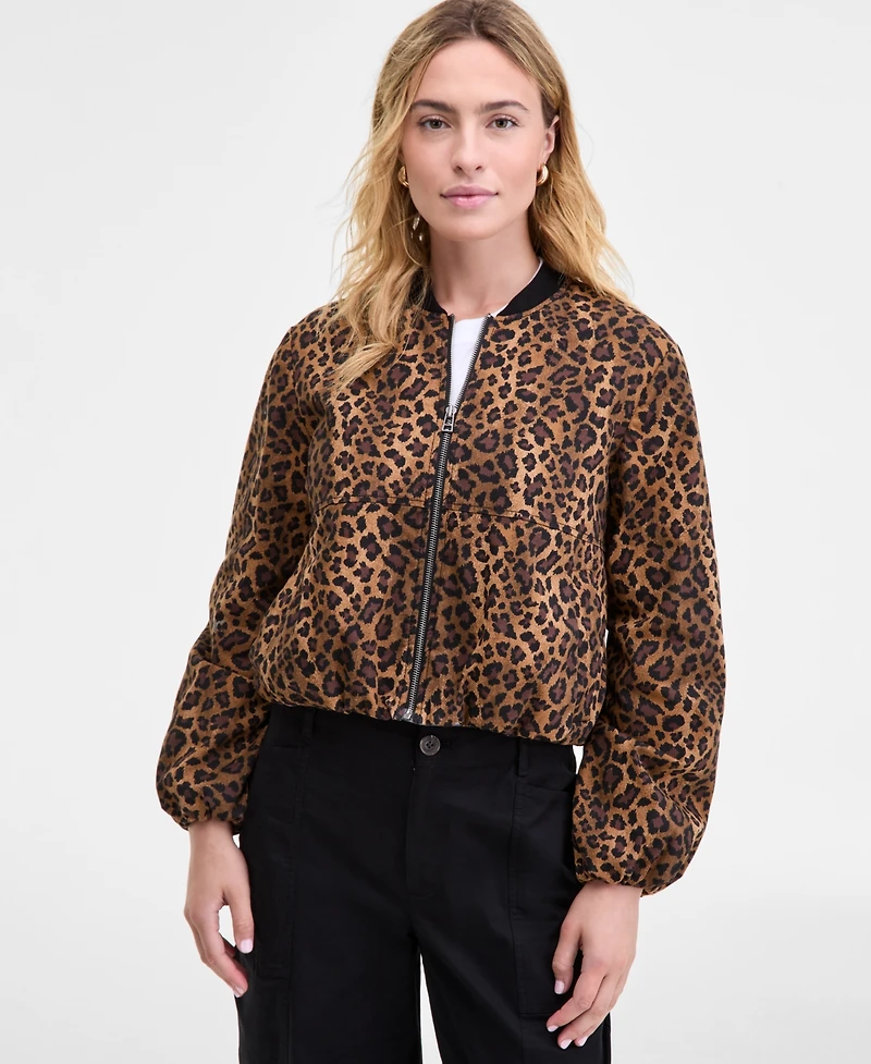 On 34th Women's Leopard Print Bubble-Hem Bomber Jacket, Macy's Exclusive