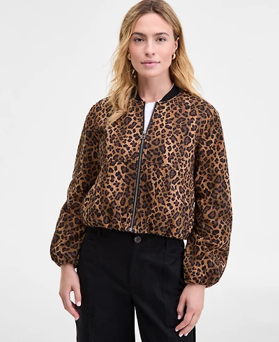 On 34th Women's Leopard Print Bubble-Hem Bomber Jacket, Macy's Exclusive