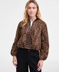 On 34th Women's Leopard Print Bubble-Hem Bomber Jacket, Macy's Exclusive