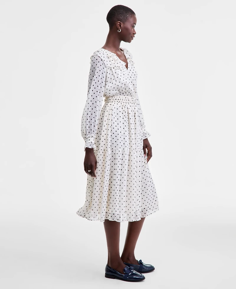 On 34th Women's Printed Ruffle-Trim Long-Sleeve Midi Dress, Macy's Exclusive