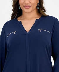 Jm Collection Plus Solid V-Neck Long-Sleeve Top, Macy's Exclusive