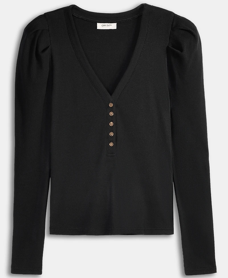 On 34th Women's Puff-Shoulder Long-Sleeve Henley T-Shirt, Macy's Exclusive