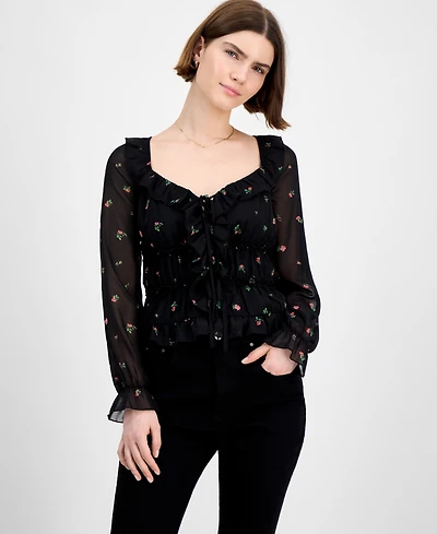 Tinseltown Juniors' Tie-Back Ruffle Blouse