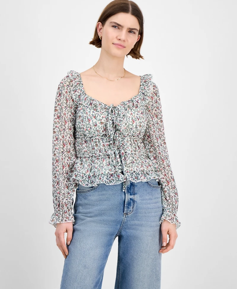 Tinseltown Juniors' Tie-Back Ruffle Blouse
