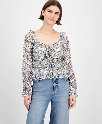 Tinseltown Juniors' Tie-Back Ruffle Blouse