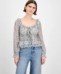 Tinseltown Juniors' Tie-Back Ruffle Blouse
