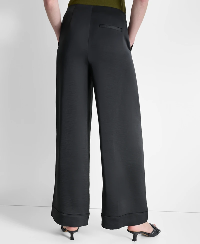 Dkny Women's Glazed High Rise Seamed-Cuff Wide-Leg Pants