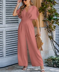 Cupshe Women's V-Neck Short Sleeve Straight Leg Jumpsuit