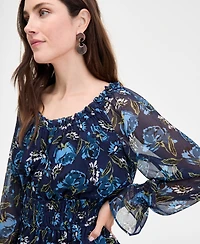 On 34th Women's Printed Smocked Ruffle Chiffon Mini Dress, Macy's Exclusive