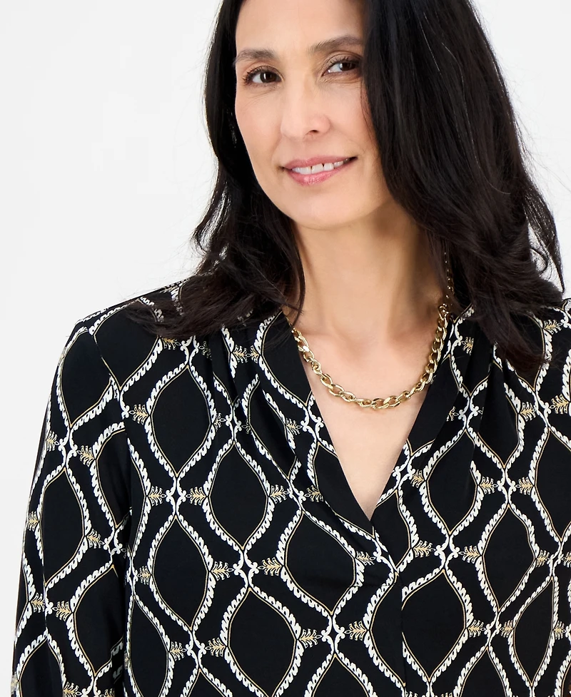 Jm Collection Petite Anita Ornate Printed 3/4-Sleeve Top, Macy's Exclusive