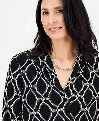Jm Collection Petite Anita Ornate Printed 3/4-Sleeve Top, Macy's Exclusive