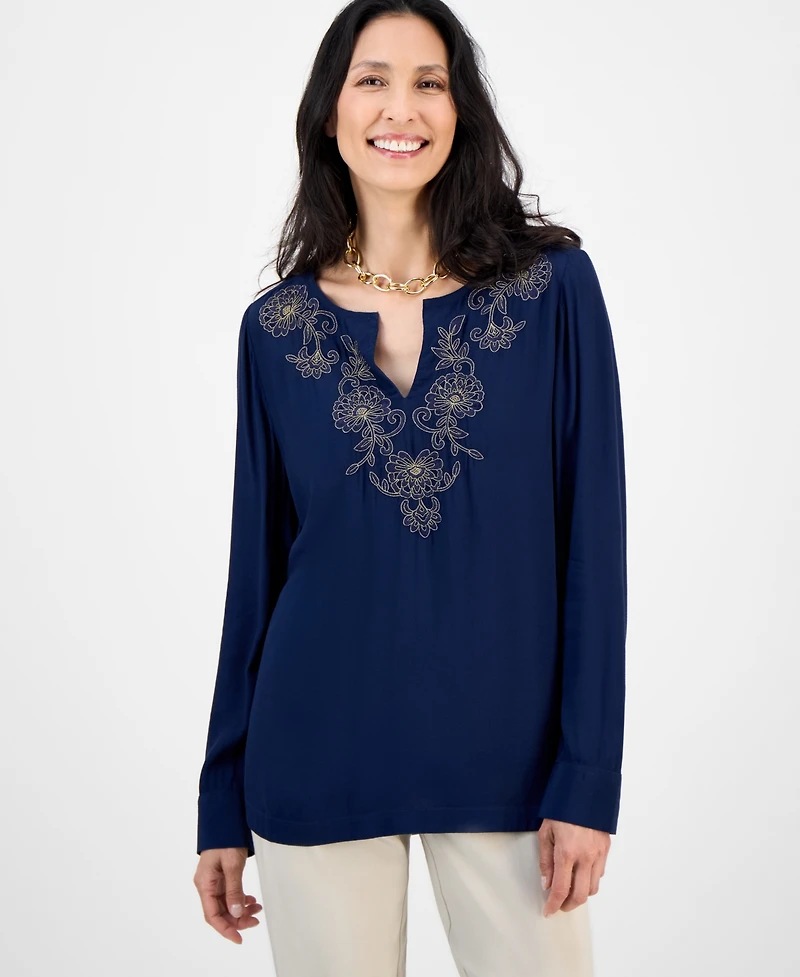 Jm Collection Women's Shine Embroidered Tunic Top, Exclusively at Macy's