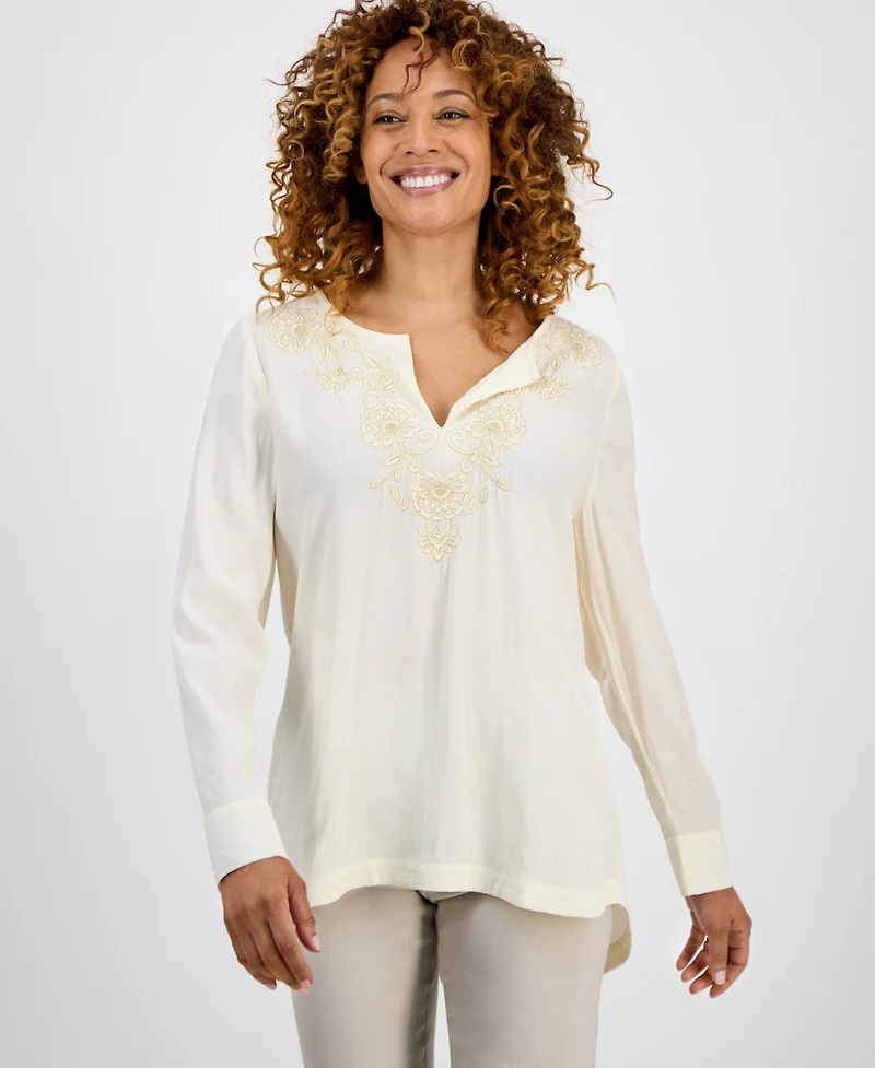 Jm Collection Women's Shine Embroidered Tunic Top, Exclusively at Macy's